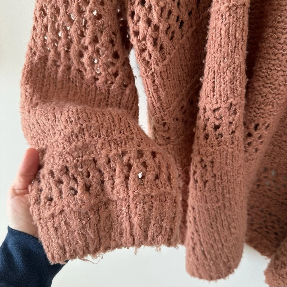 Rag Poets Slouchy Cable Knit Cardigan Oversized Open Front Mauve Pink Boho Beach - Picture 3 of 11